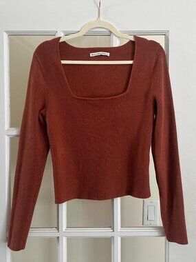 Abercrombie Square Neck Long Sleeve Cropped Top, Brown, Size L
